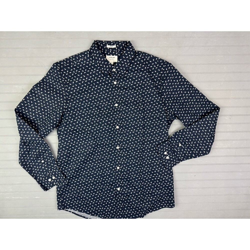 Julian & Mark Size L Mens  Blue Polka Dot Shirt Long Sleeve Button Front Stretch